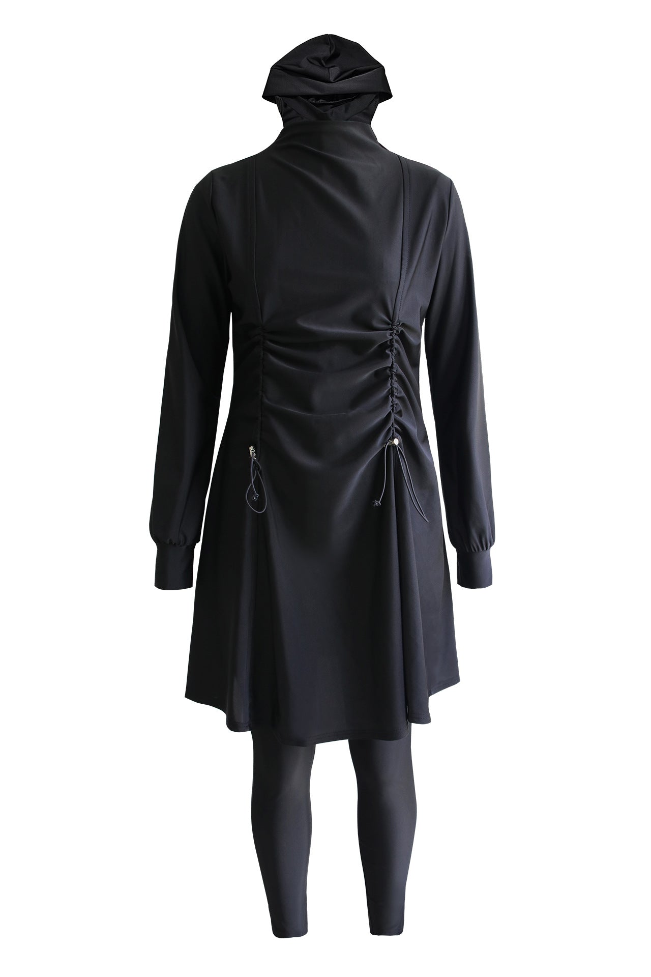 Women’s Black Pleating Three-pieces Modest Swimsuit - Black / L - Modest swimsuits