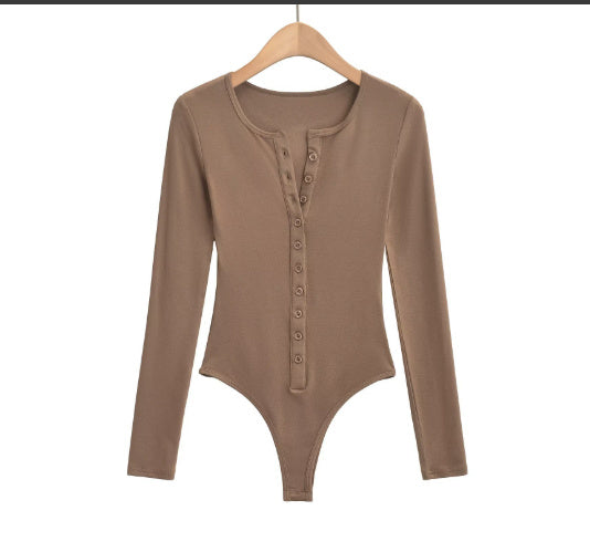 Women’s Breasted Long Sleeve Jumpsuit - L / Khaki - Ladies’ jumpsuit