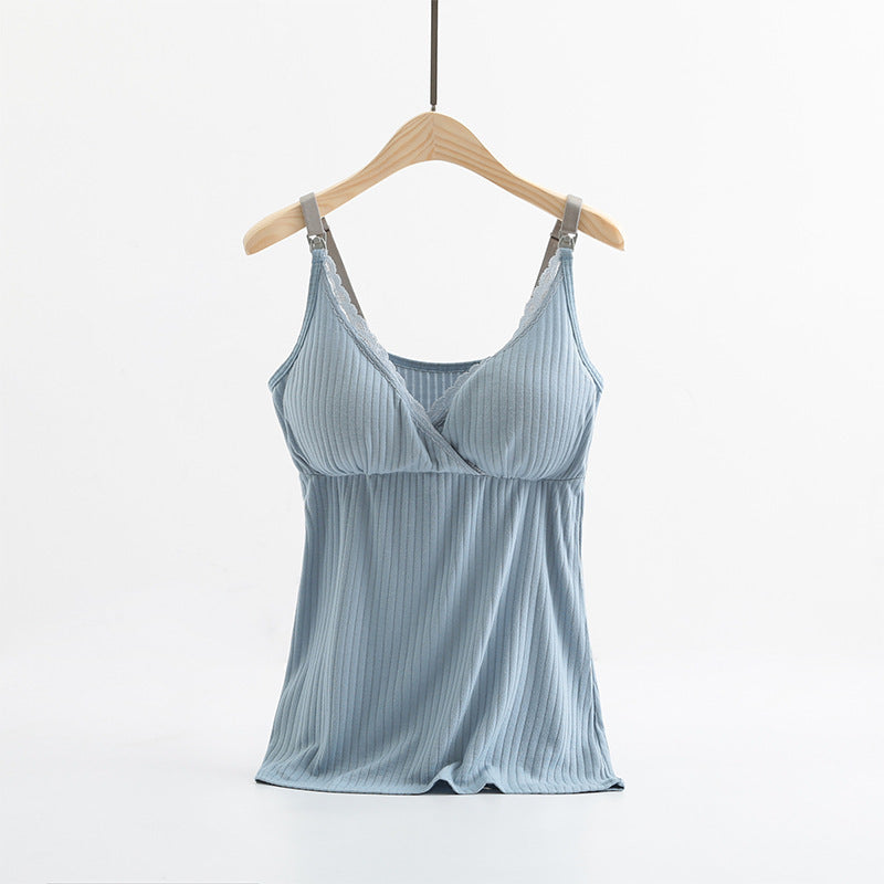 Women’s Breastfeeding Vest with Cross Elastic Bra - Blue / 3XL - Maternity vest
