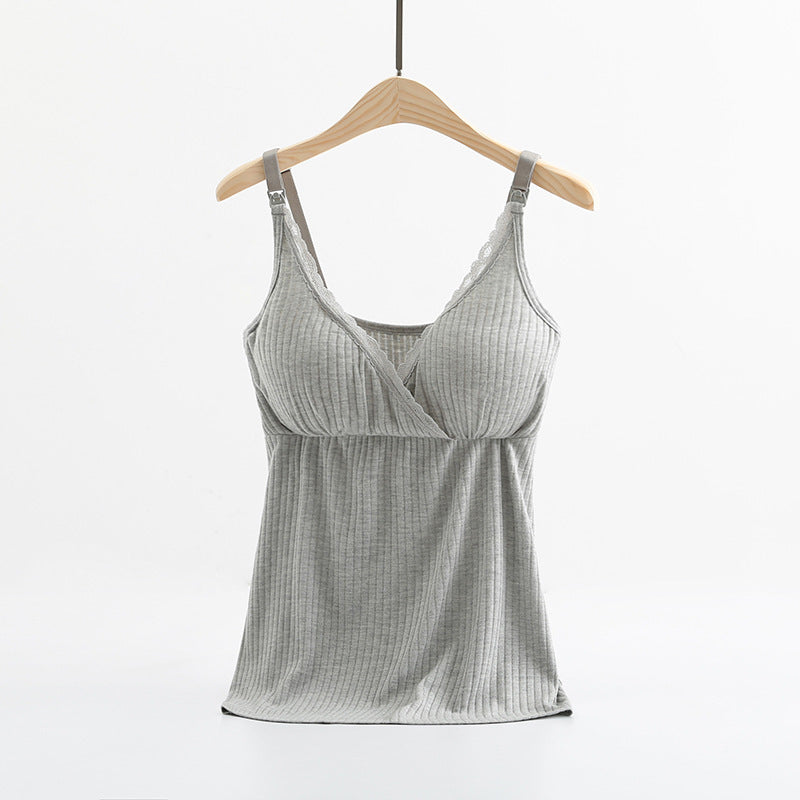 Women’s Breastfeeding Vest with Cross Elastic Bra - Grey / 3XL - Maternity vest