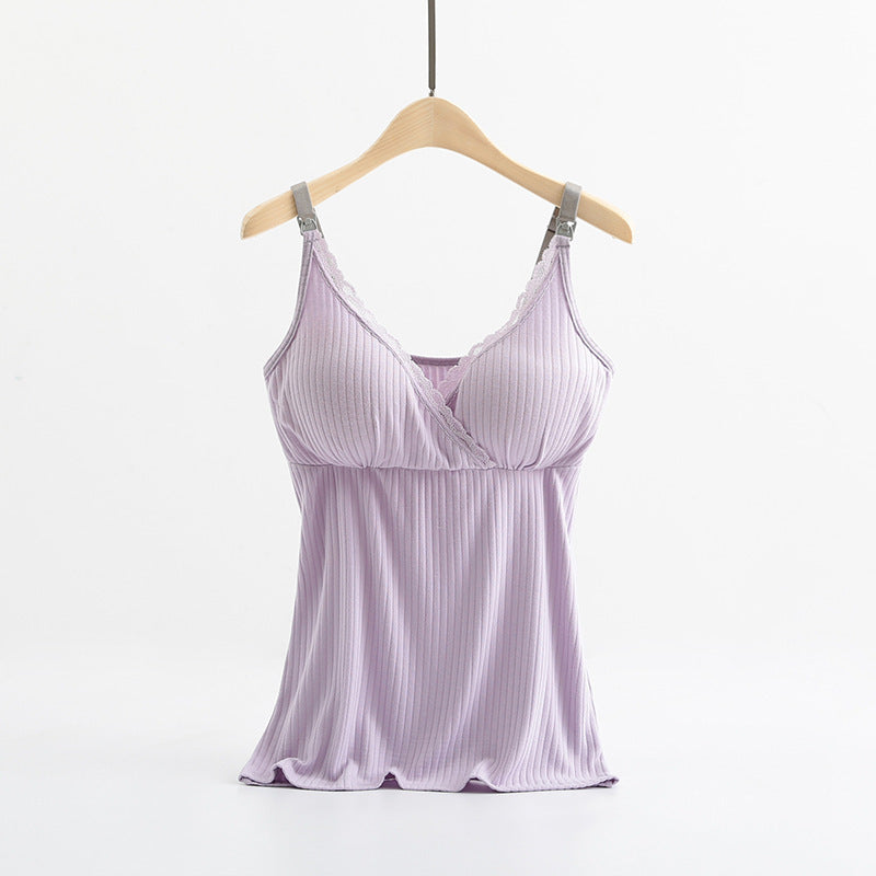 Women’s Breastfeeding Vest with Cross Elastic Bra - Purple / 3XL - Maternity vest