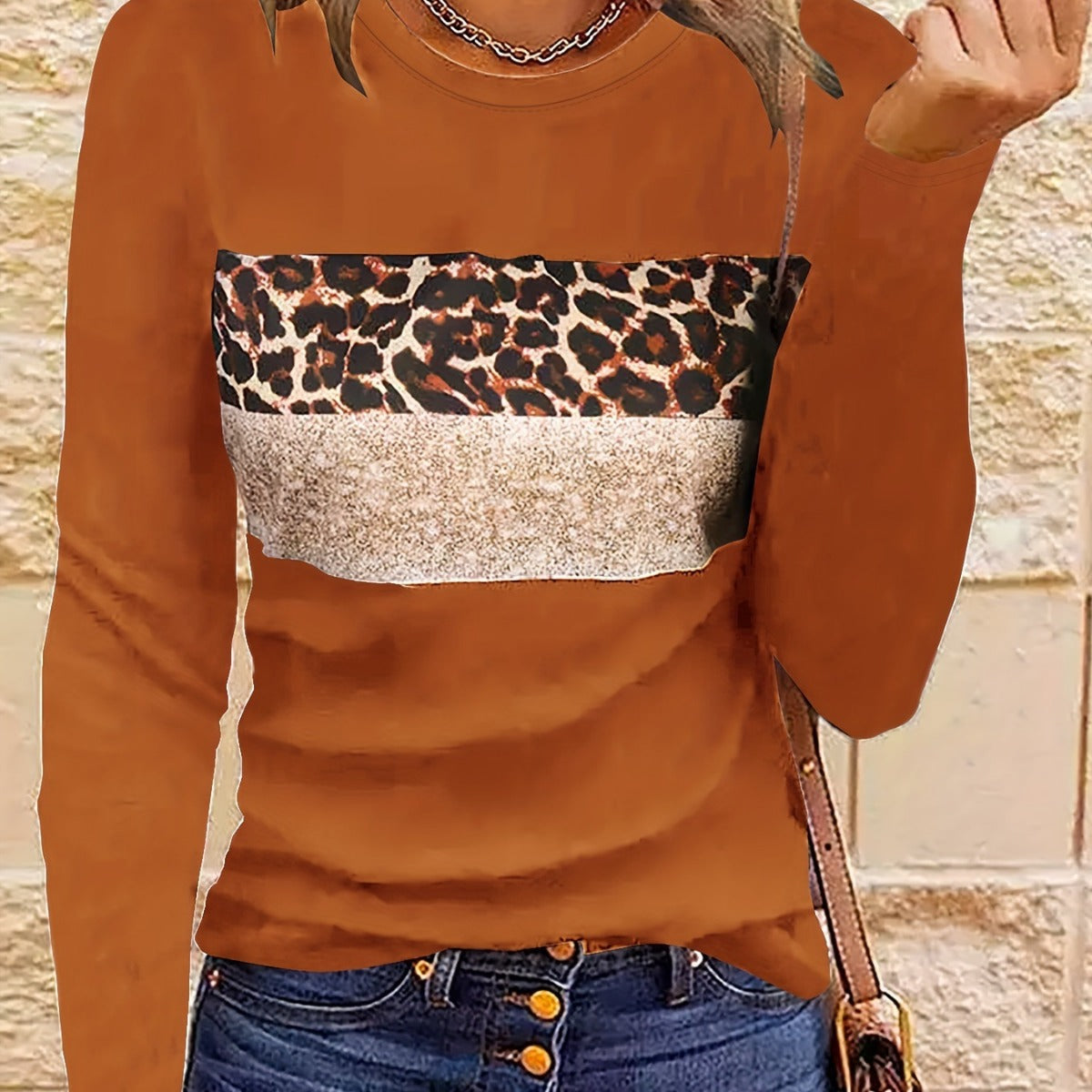 Women’s Casual Printing Long Sleeved Fitted T-shirt - t-shirt