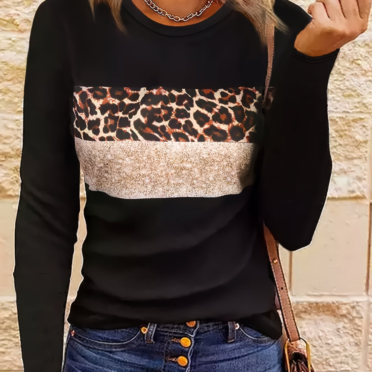 Women's Casual Printing Long Sleeved Fitted T-shirt