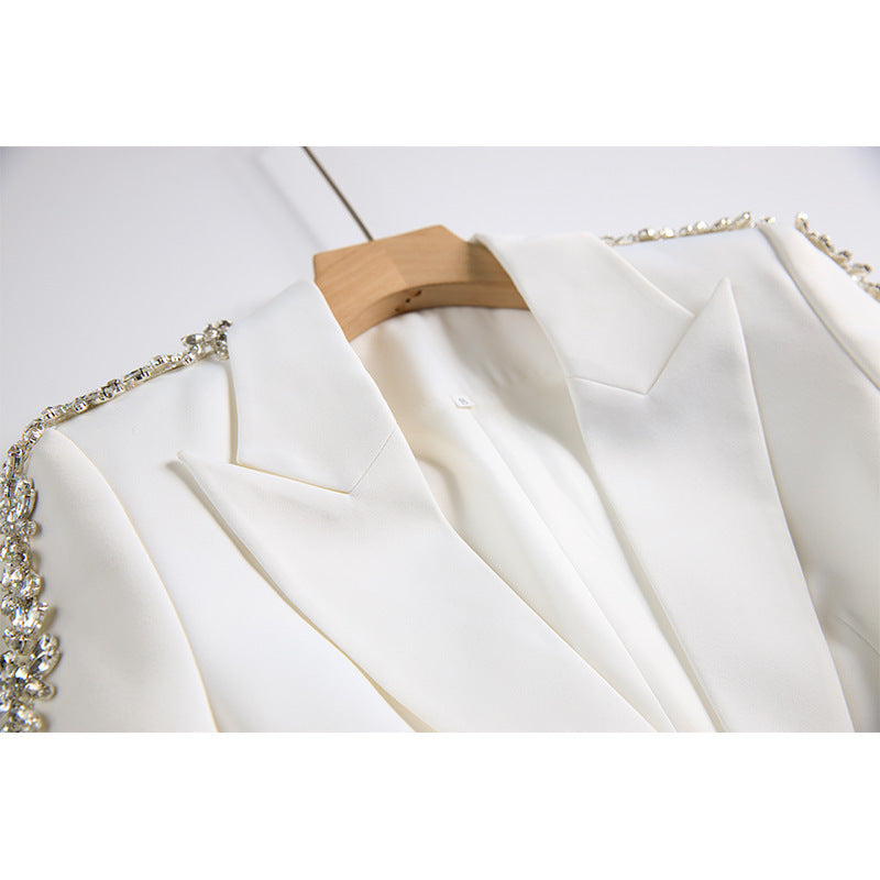 Women’s Embellished Evening Suit Luxury Suit Coat with Wide Leg Trousers