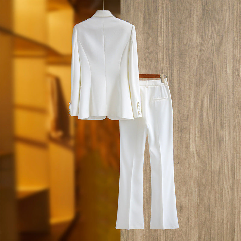 Women’s Embellished Evening Suit Luxury Suit Coat with Wide Leg Trousers