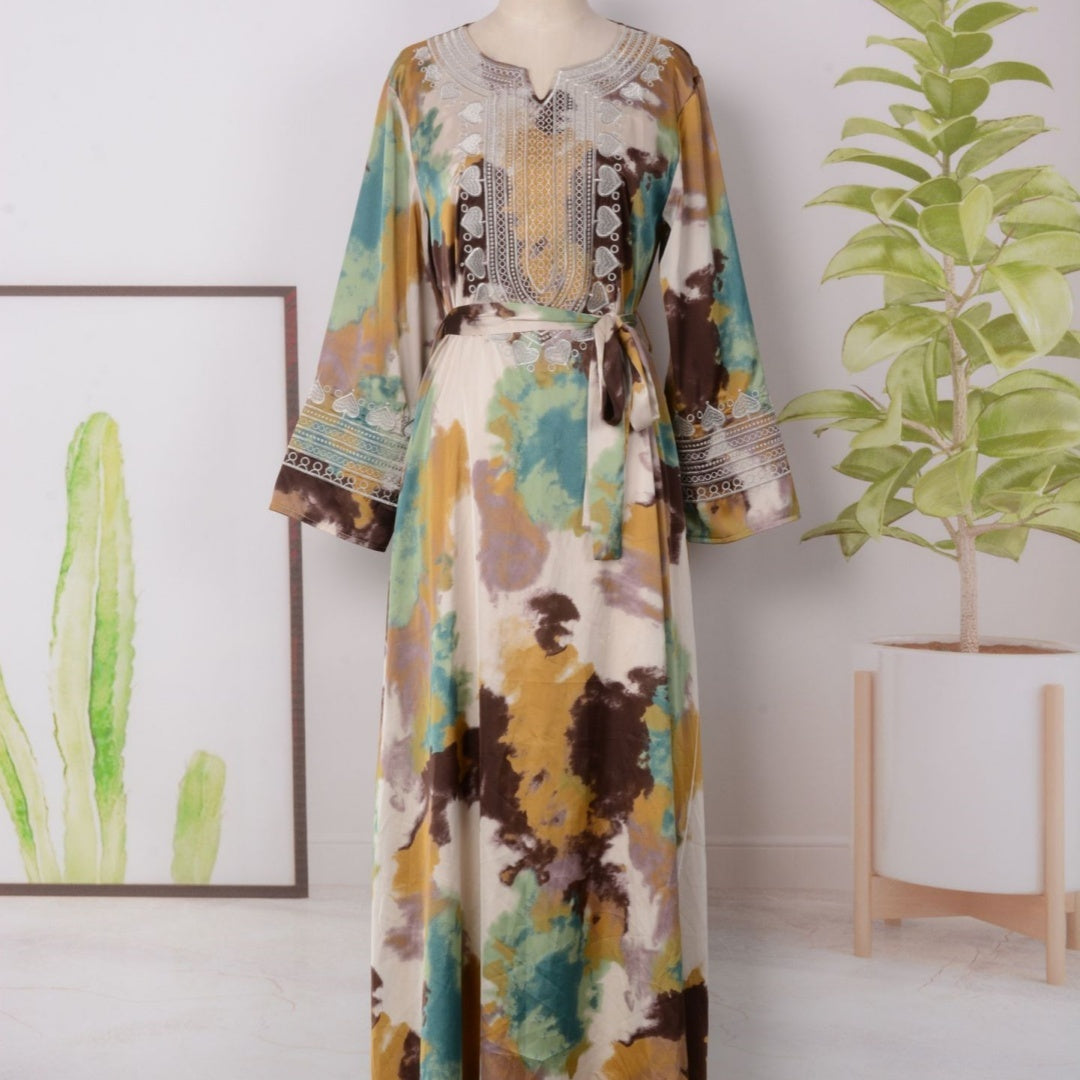 Women’s Embroidered Large Swing Modest Dress - Dress