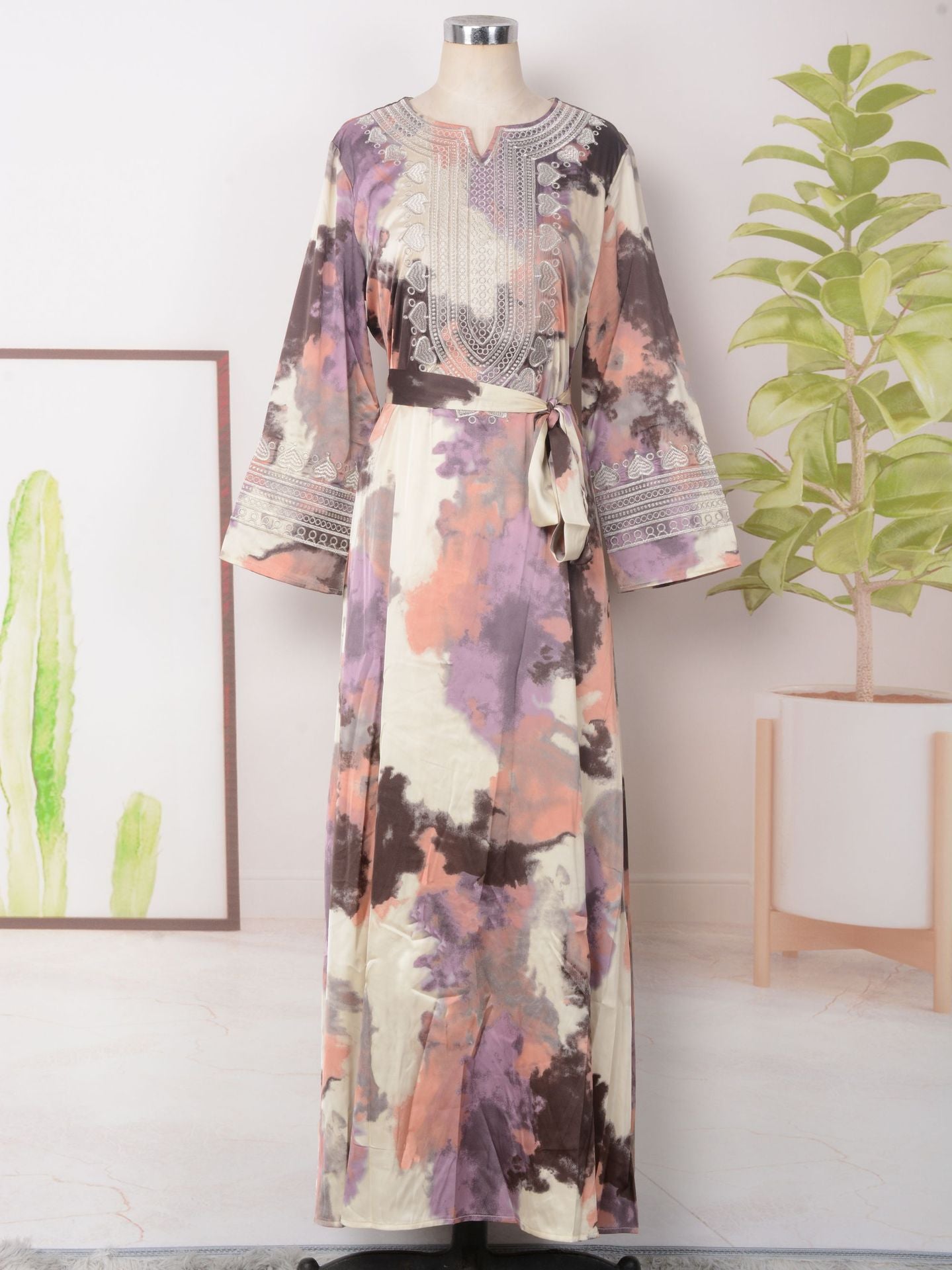 Women’s Embroidered Large Swing Modest Dress - Purple / L - Dress
