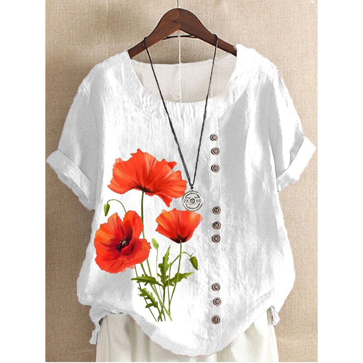 Women’s Fashionable Short-sleeved T-shirt - OD18861 / L - 2-pieces set