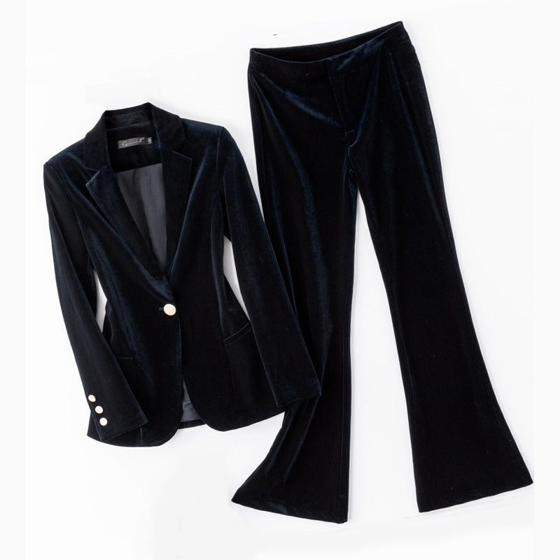 Women’s High-end Velvet Suit Jacket - Black suit / 2XL