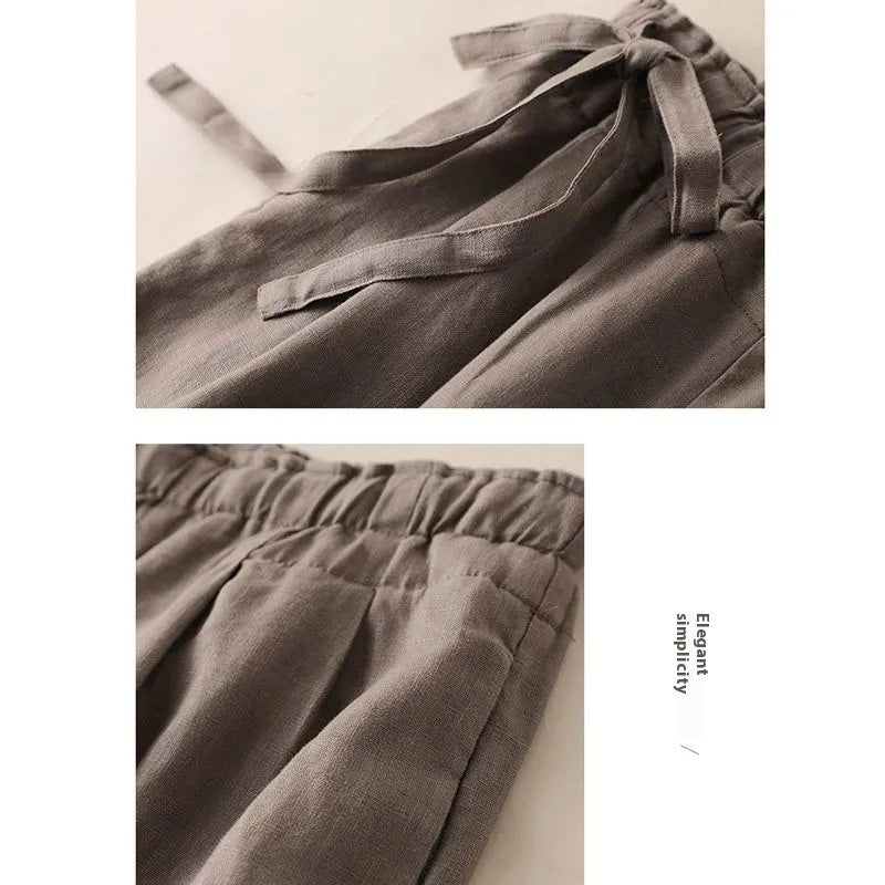 Women’s High Waist Side Lace-up Retro Elastic-waist Casual Pants - Women’s Trousers