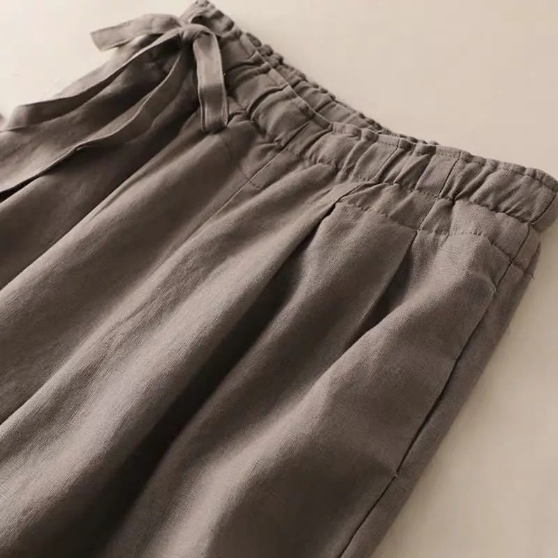 Women’s High Waist Side Lace-up Retro Elastic-waist Casual Pants - Women’s Trousers