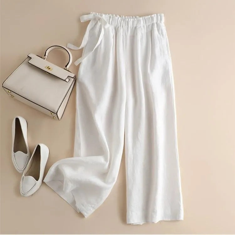 Women’s High Waist Side Lace-up Retro Elastic-waist Casual Pants - Women’s Trousers