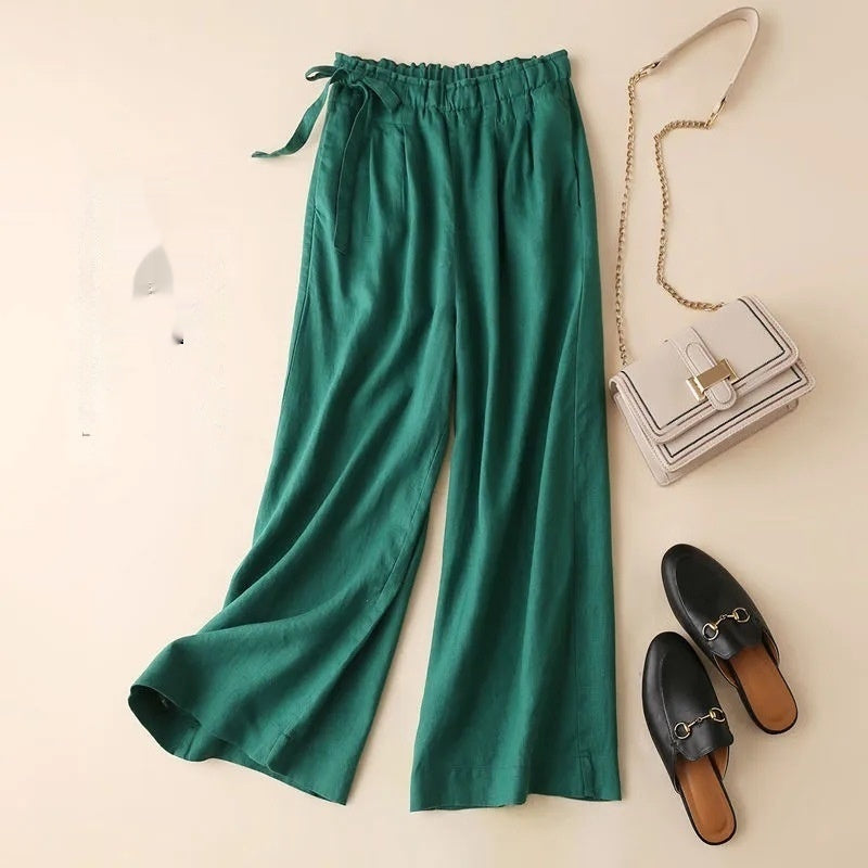 Women’s High Waist Side Lace-up Retro Elastic-waist Casual Pants - Onion Green / 2XL - Women’s Trousers