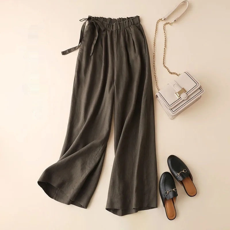 Women’s High Waist Side Lace-up Retro Elastic-waist Casual Pants - Army Green / 2XL - Women’s Trousers