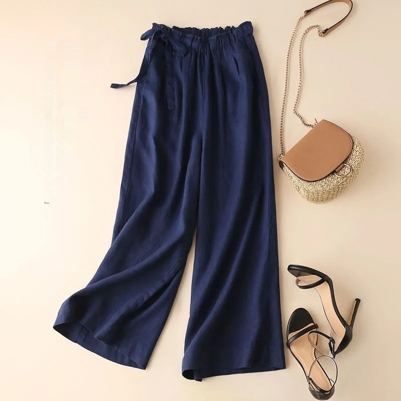 Women’s High Waist Side Lace-up Retro Elastic-waist Casual Pants - Dark Blue / 2XL - Women’s Trousers