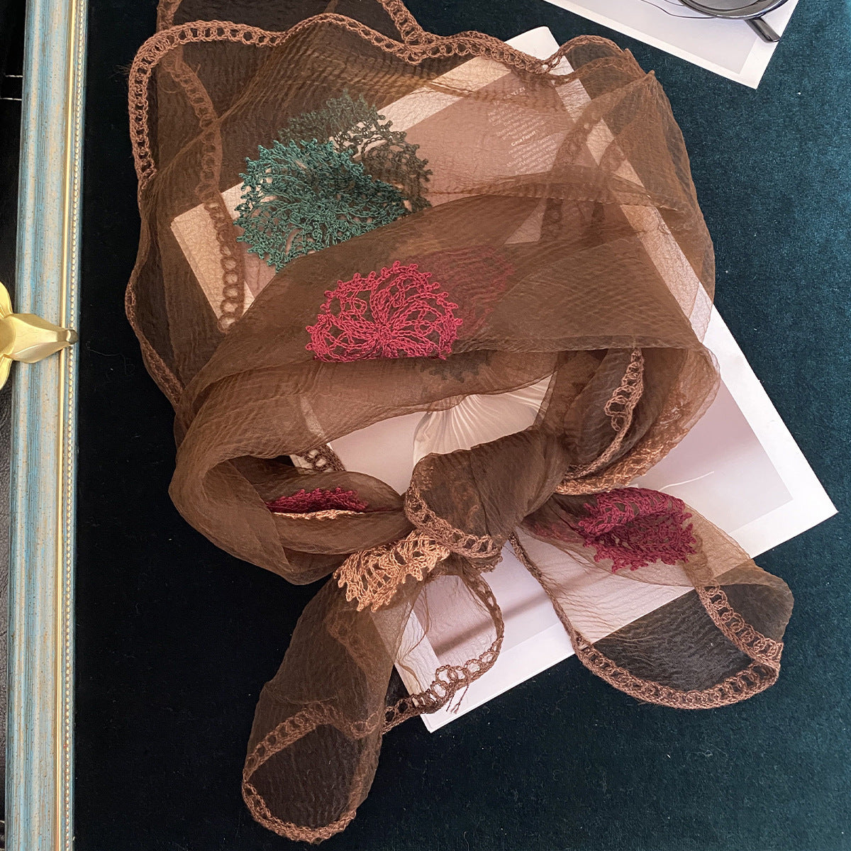 Women’s Korean-style Embroidered Scarf - Coffee / 80x80cm - Scarf