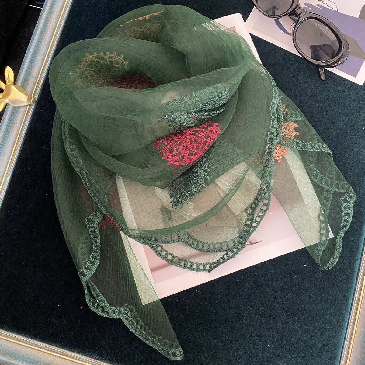 Women’s Korean-style Embroidered Scarf - Green / 80x80cm - Scarf