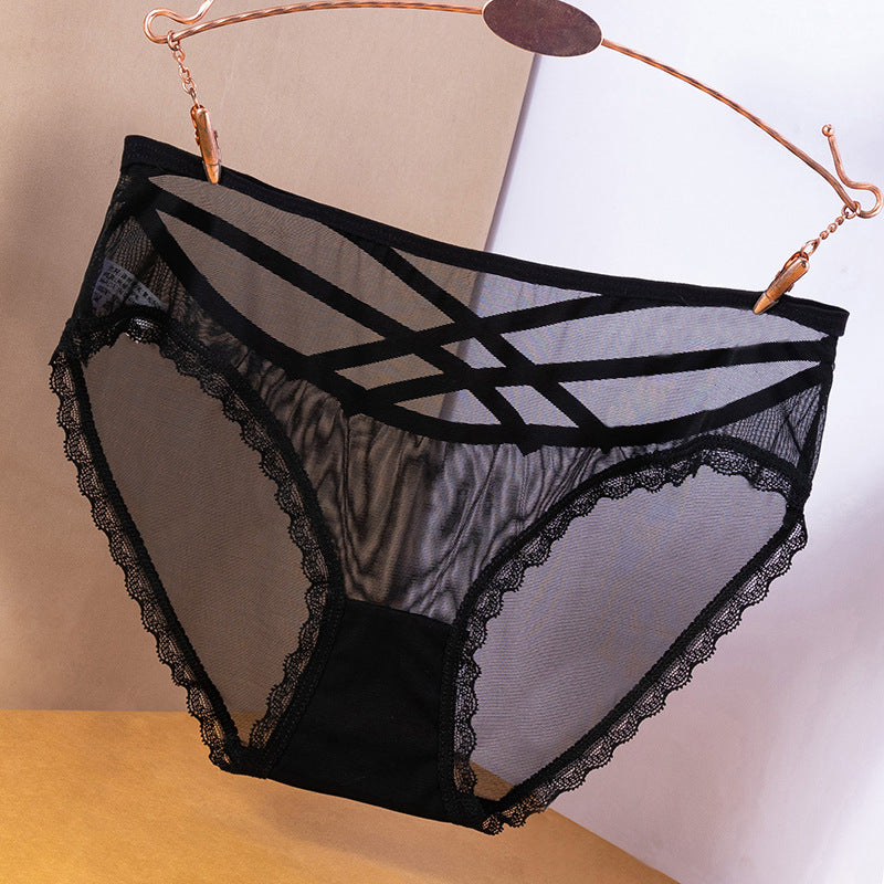 Women’s Mesh Lace Low Waist Briefs - Style 129 / L - Women’s Underwear