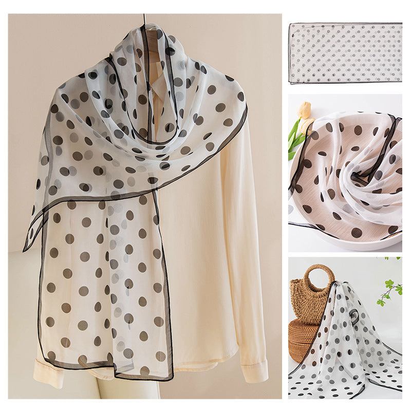 Women’s Mulberry Silk Scarf - Black Dots / 42x160cm - Scarf