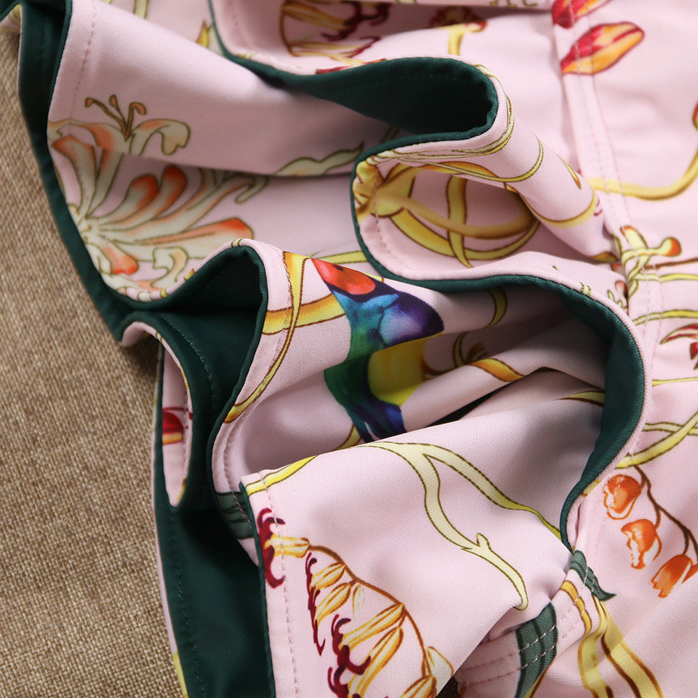 2023 New shell swimsuit female one-piece one shoulder ruffled edge cross-border foreign trade explosion print