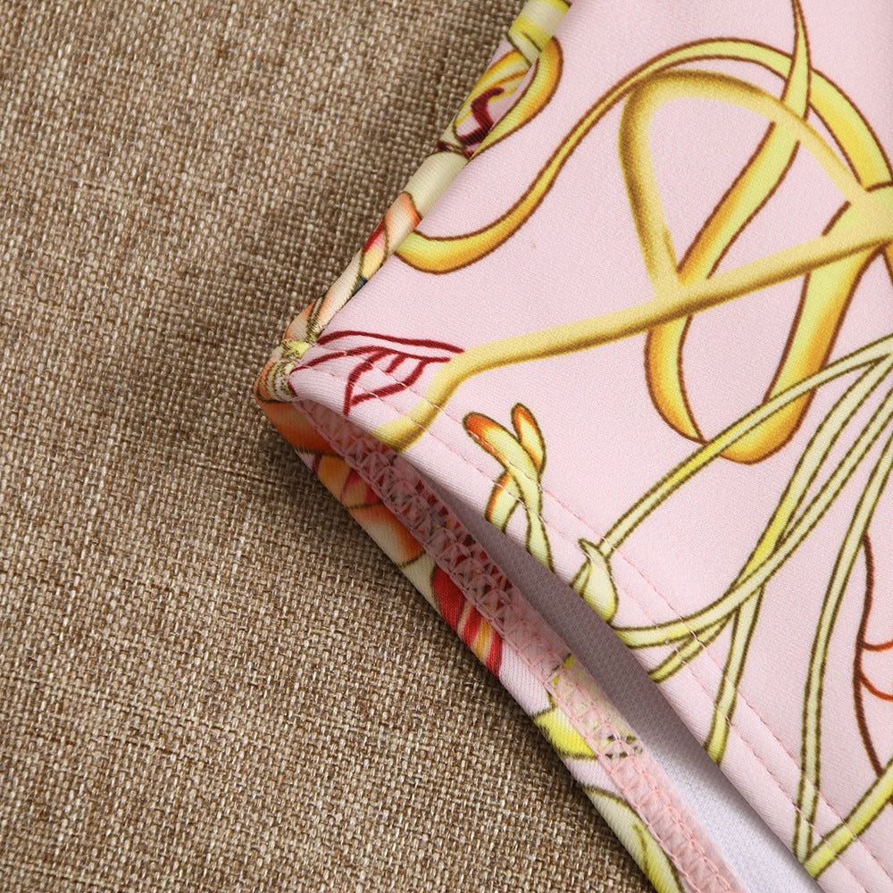 2023 New shell swimsuit female one-piece one shoulder ruffled edge cross-border foreign trade explosion print