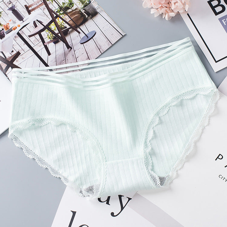 Women’s Seamless Laced Mid Waist Briefs - Light Green / L - Women’s Underwear