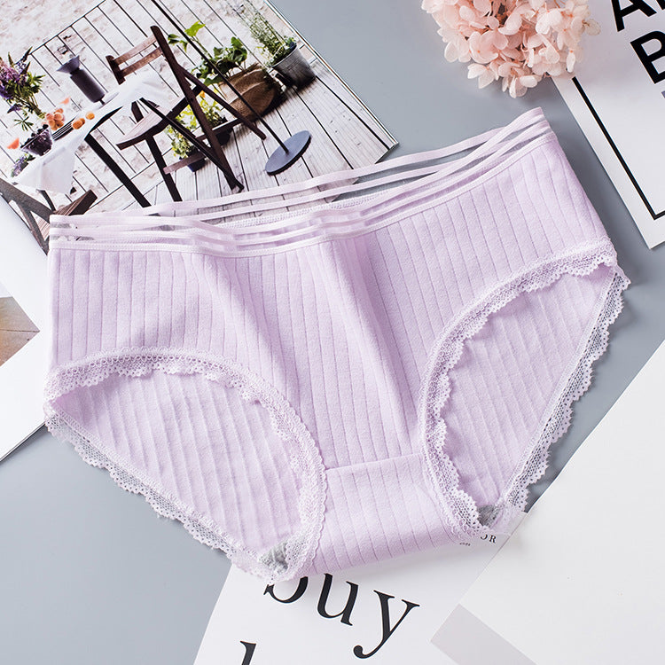 Women’s Seamless Laced Mid Waist Briefs - Light Purple / L - Women’s Underwear