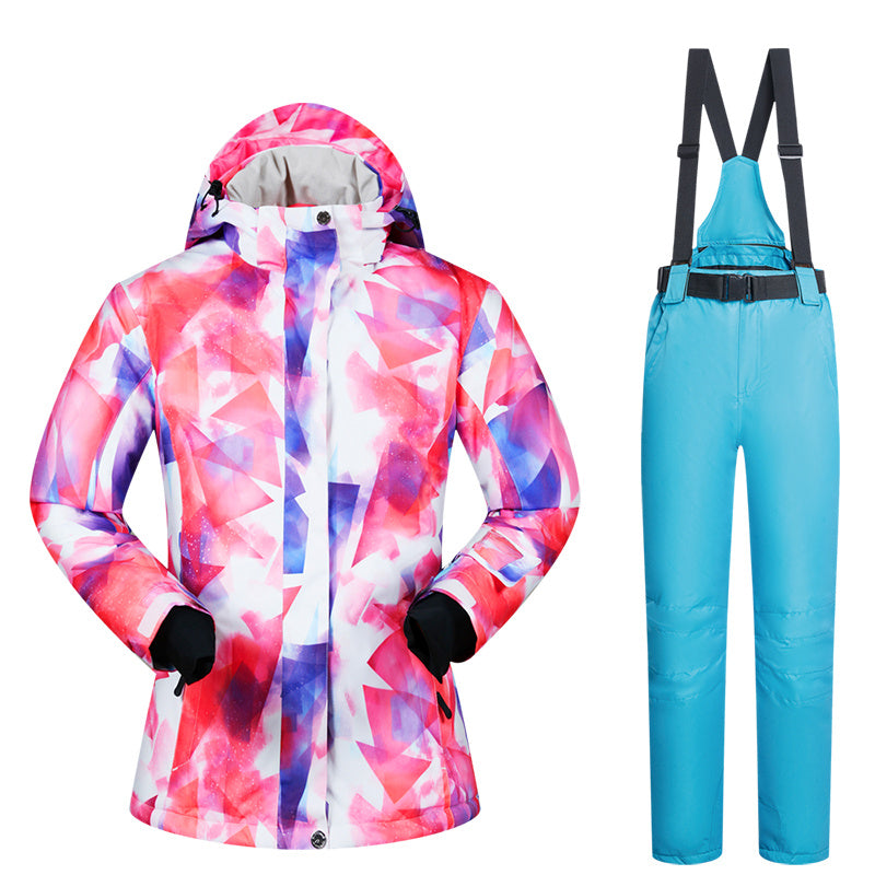 Women’s Ski Suit Thickened Breathable Outdoor Suit - Fancy Diamond Light Blue / L