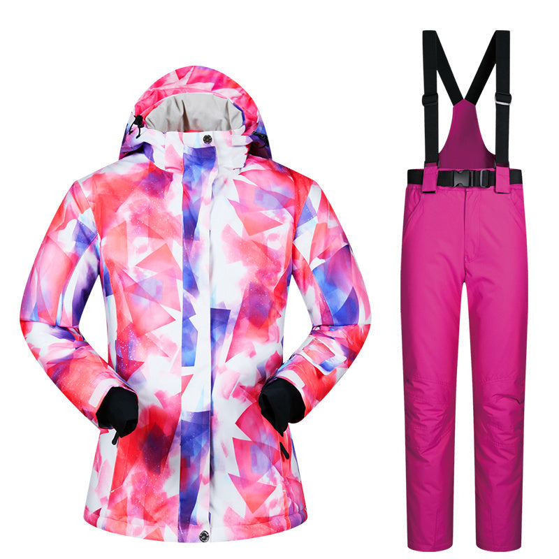 Women’s Ski Suit Thickened Breathable Outdoor Suit - Fancy Diamond Rose Red / L