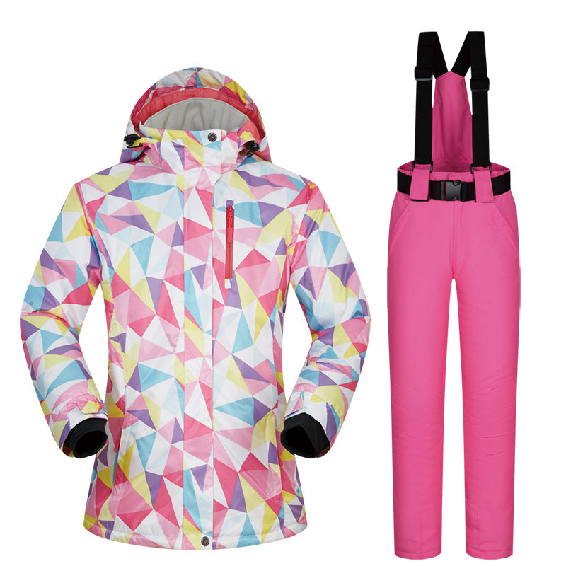 Women’s Ski Suit Thickened Breathable Outdoor Suit - Pink triangle powder / L