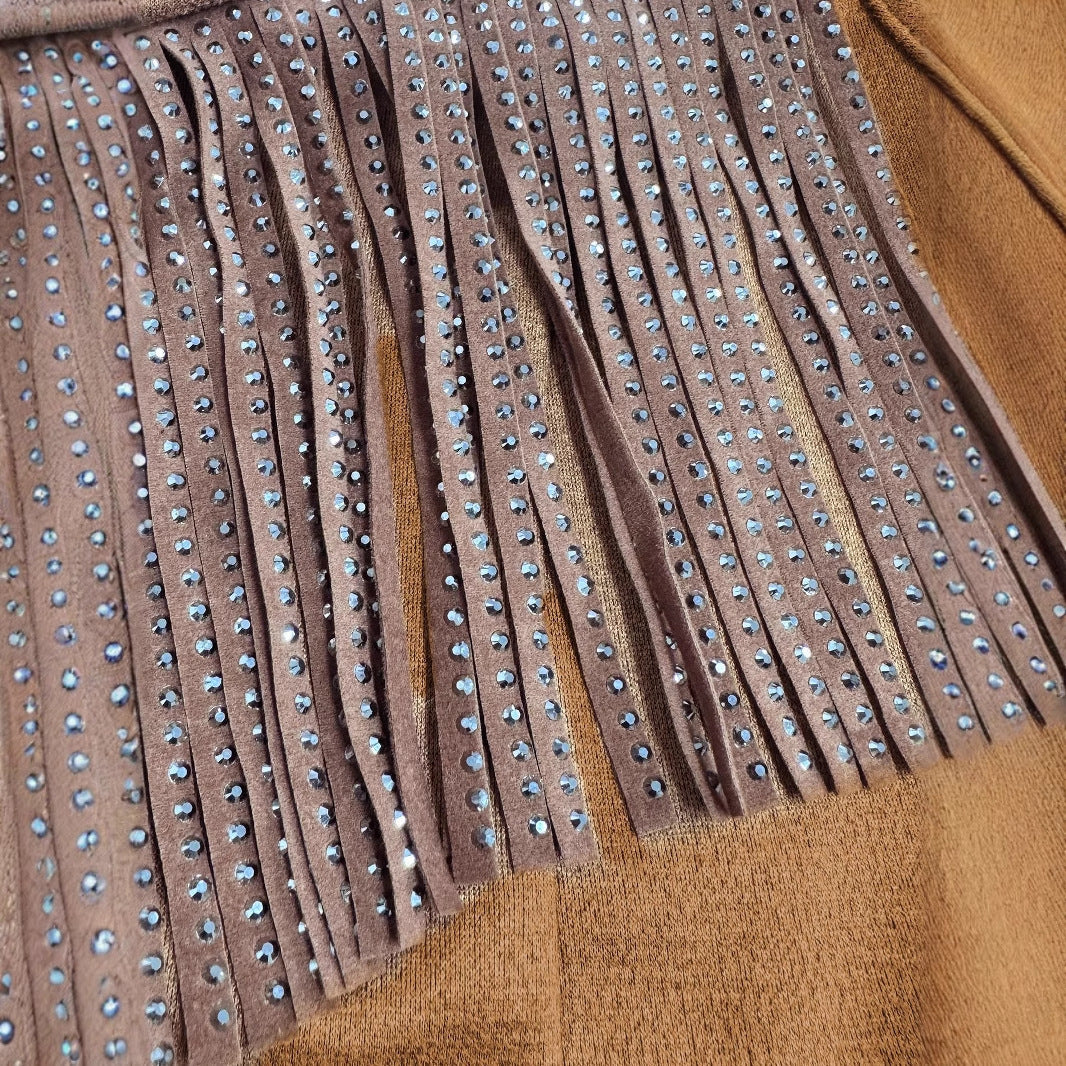 Women’s Sleeveless Denim Vest With Fringe - Vest