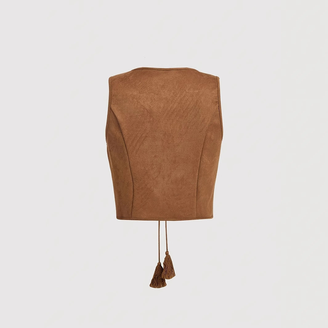 Women’s Sleeveless Denim Vest With Fringe - Vest