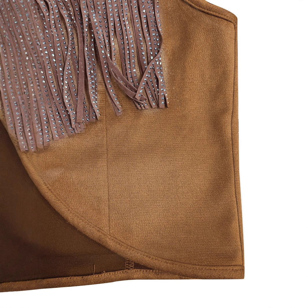 Women’s Sleeveless Denim Vest With Fringe - Vest