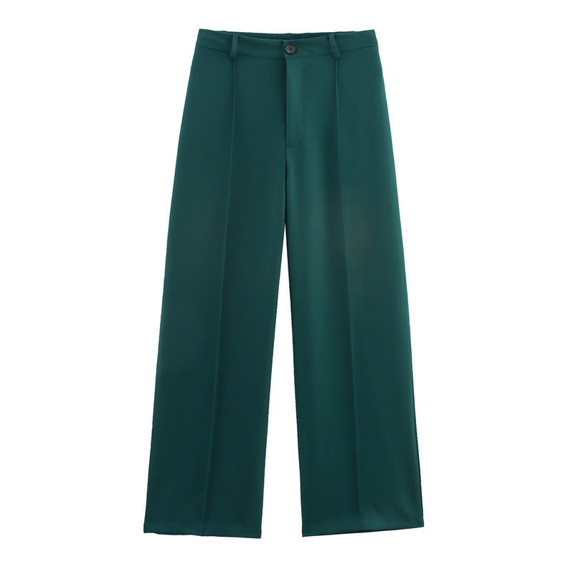 Women’s Straight High Waist Wide-leg Trousers - Green / L - Wide leg trousers