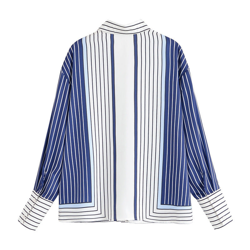 Women’s Striped Patchwork Shirt and Casual Pants - 2-pieces set