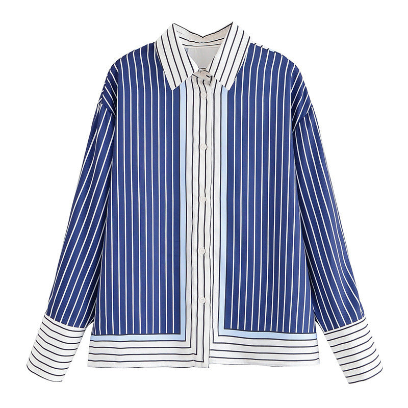 Women’s Striped Patchwork Shirt and Casual Pants - Top / L - 2-pieces set
