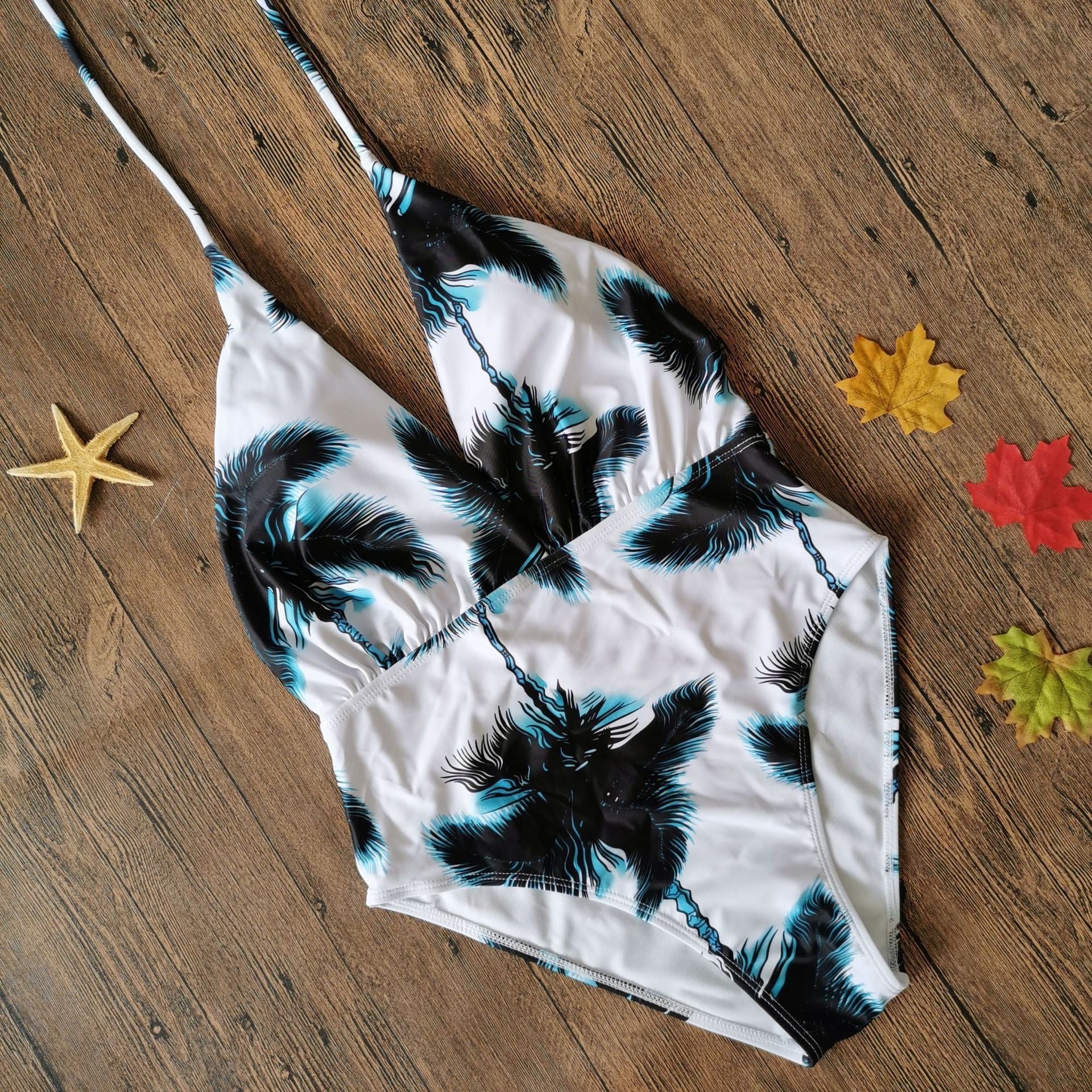 Women’s Swimwear One-Piece Swimsuit - Coconut tree on white / 2XL - swimsuit