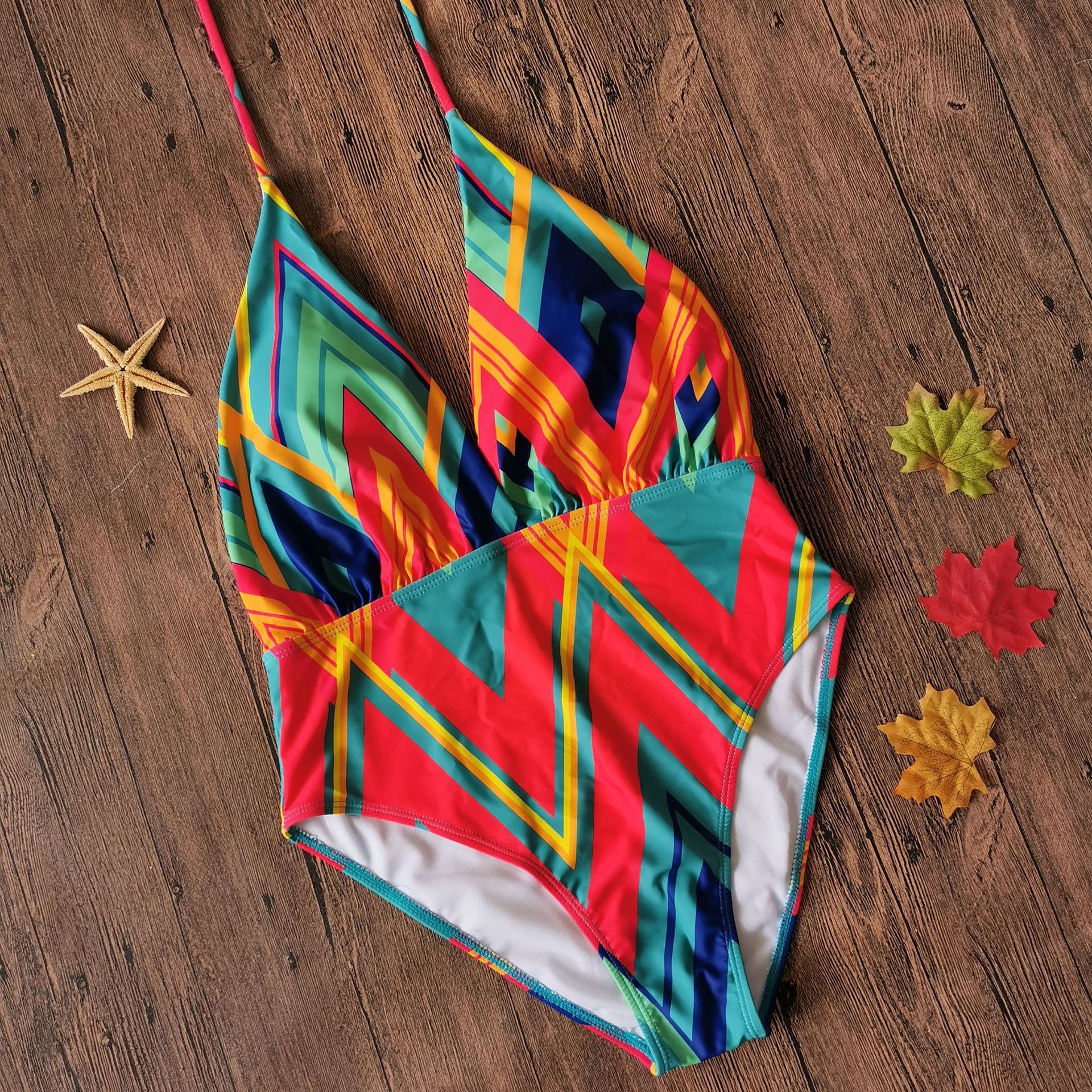 Women’s Swimwear One-Piece Swimsuit - Multicolor diamond grid / 2XL - swimsuit