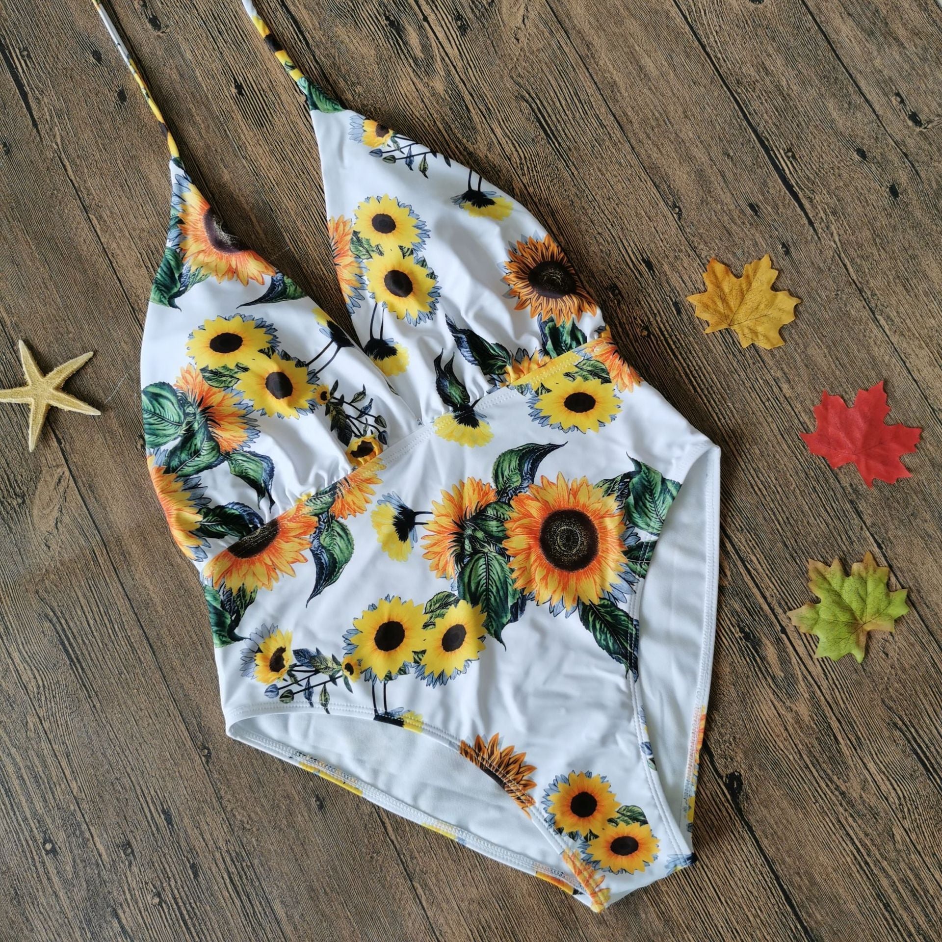 Women’s Swimwear One-Piece Swimsuit - Sunflower on white / 2XL - swimsuit