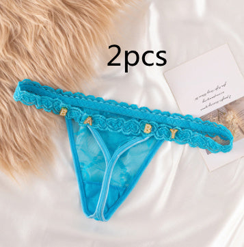 Women’s Transparent Rhinestone Letter Lace Shorts - Blue2pcs / 1to5 Gold Letter / One size - Women’s Lace Shorts