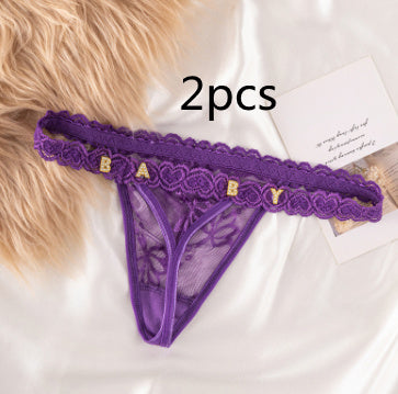 Women’s Transparent Rhinestone Letter Lace Shorts - Purple2pcs / 1to5 Gold Letter / One size - Women’s Lace Shorts