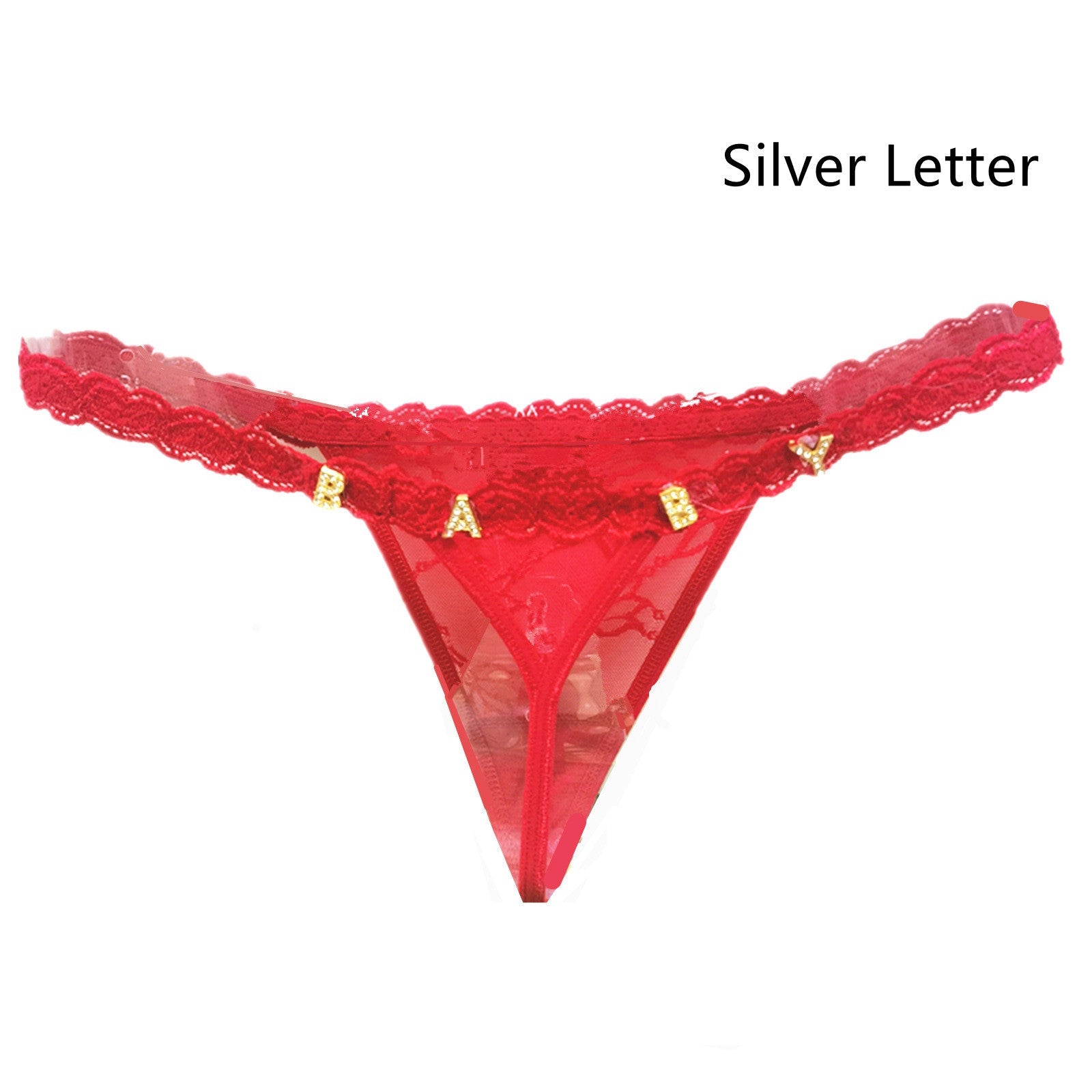 Women’s Transparent Rhinestone Letter Lace Shorts - Red / 11to15 Silver Letter / One size - Women’s Lace Shorts