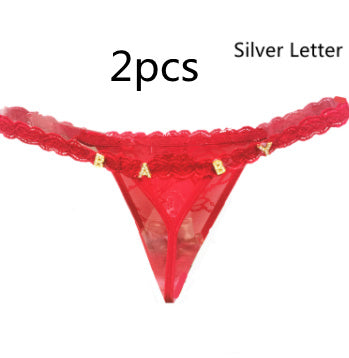 Women’s Transparent Rhinestone Letter Lace Shorts - Red2pcs / 1to5 Silver Letter / One size - Women’s Lace Shorts
