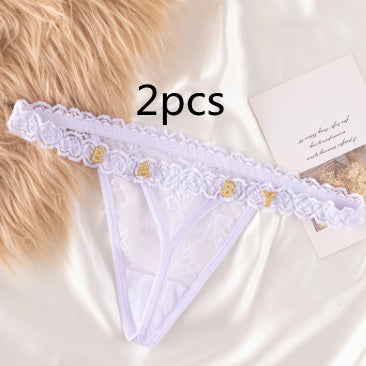 Women’s Transparent Rhinestone Letter Lace Shorts - White2pcs / 1to5 Gold Letter / One size - Women’s Lace Shorts