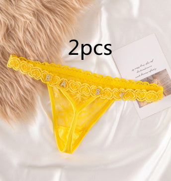 Women’s Transparent Rhinestone Letter Lace Shorts - Yellow2pcs / 1to5 Gold Letter / One size - Women’s Lace Shorts
