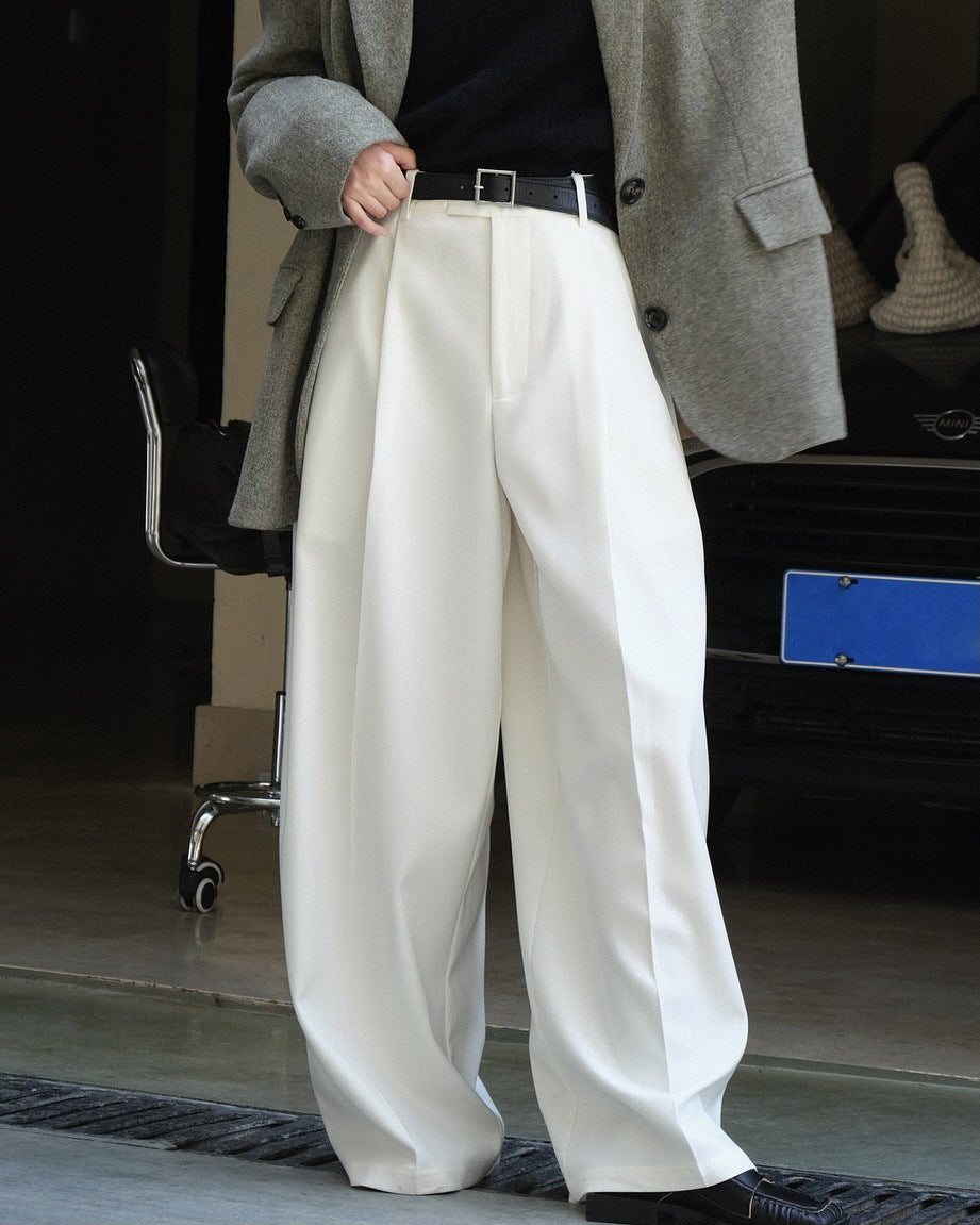 Women’sCasual Style Three-dimensional Pleated Suit Pants - White / L - Trousers