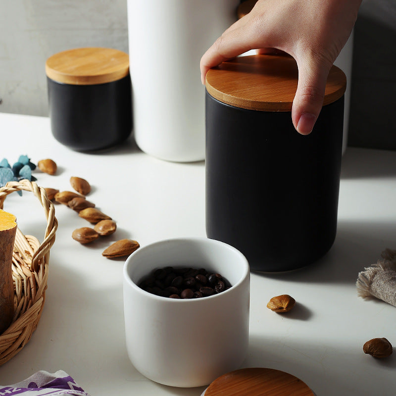 Wooden Lid Sealed Ceramic Storage Jar Kitchen Accessories - Storage Jar