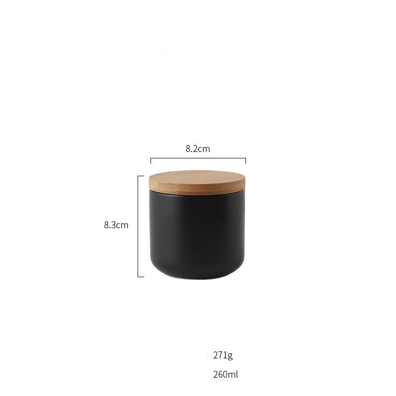 Wooden Lid Sealed Ceramic Storage Jar Kitchen Accessories - Black / S - Storage Jar