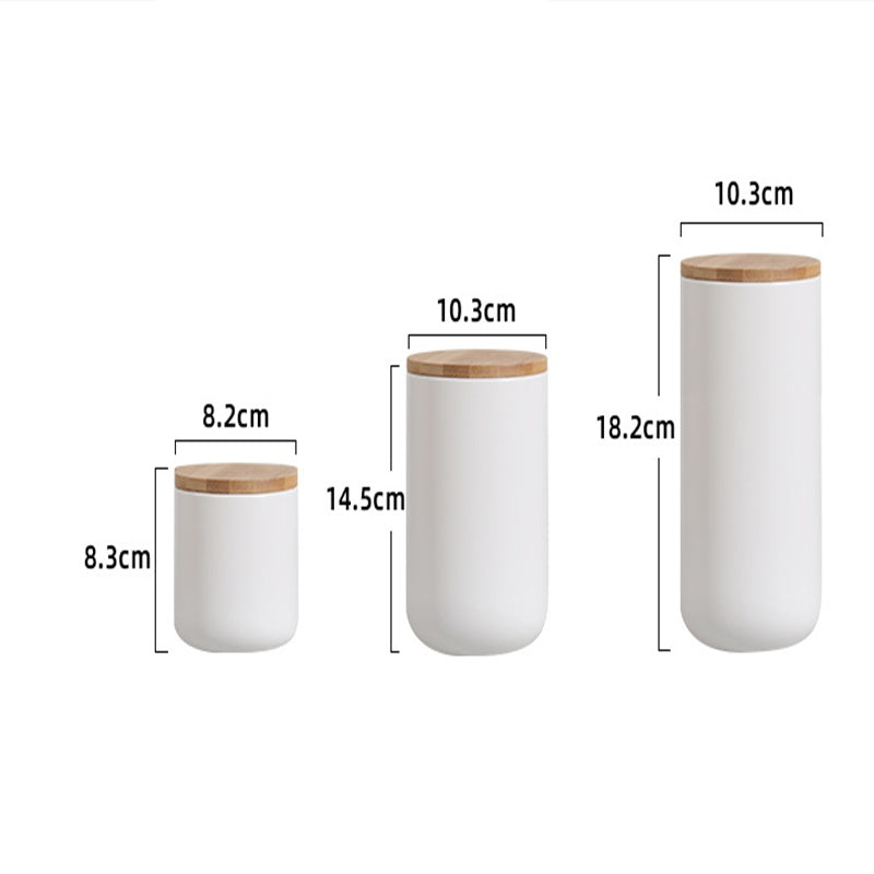 Wooden Lid Sealed Ceramic Storage Jar Kitchen Accessories - White / Suit - Storage Jar