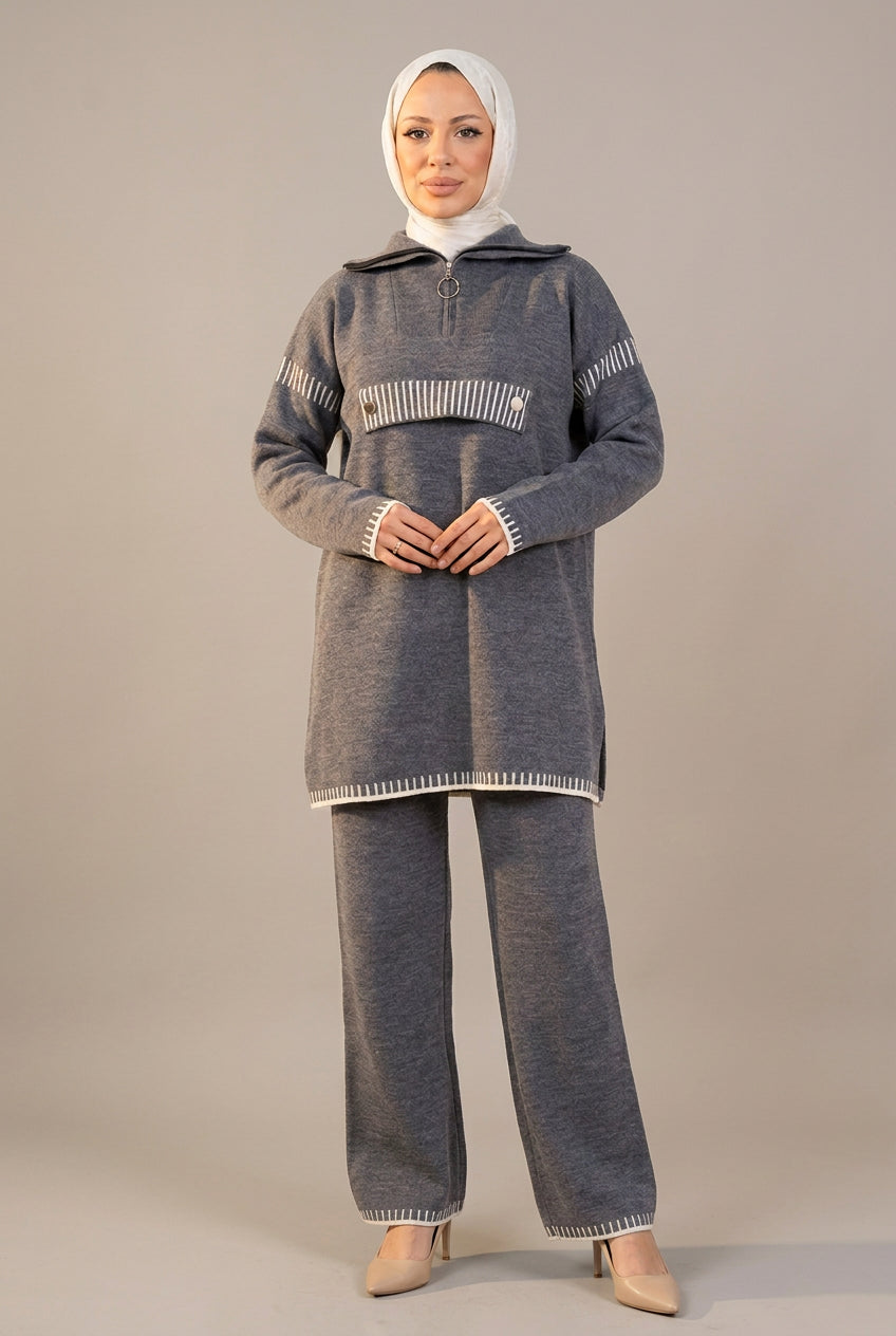 Mec Zippered Collar Knitwear Suit